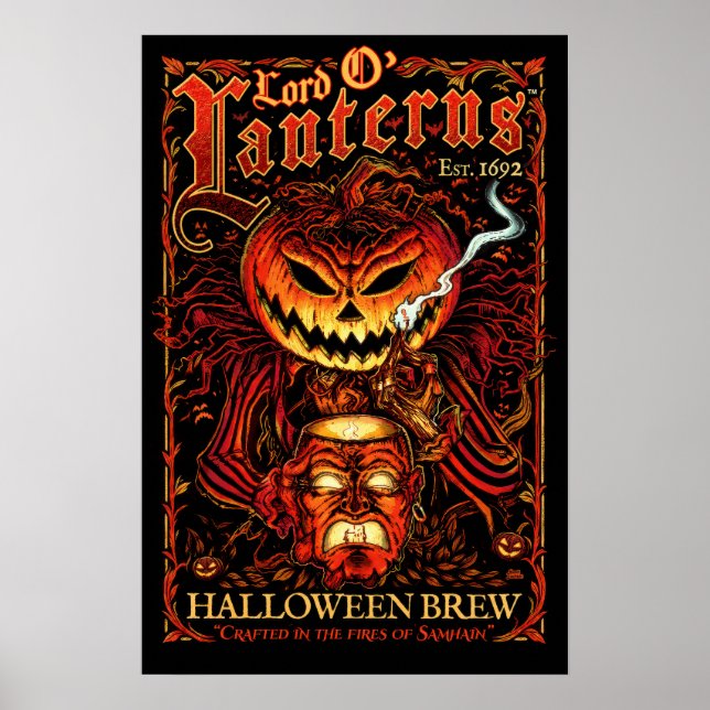 Lord O' Lanterns Affisch – Halloween Brew Etikett (Framsidan)