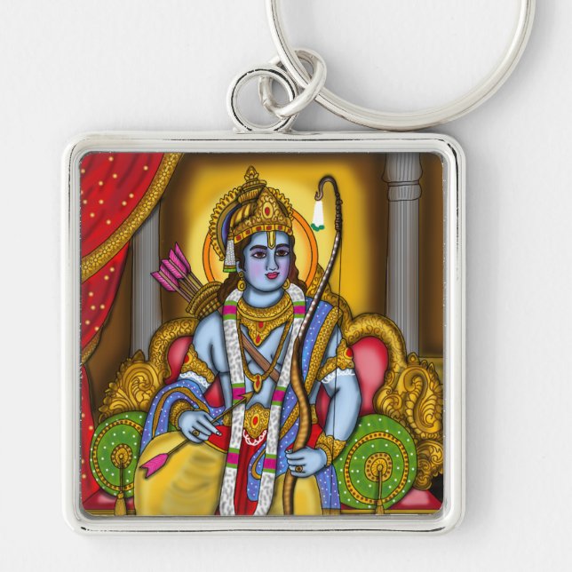 Lord Rama Keychain Fyrkantig Silverfärgad Nyckelring (Framsidan)