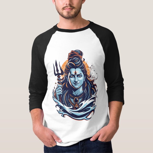 Lord Shiva Adiyogi Art - Powerful Mahadev Trident  T Shirt (Framsida)