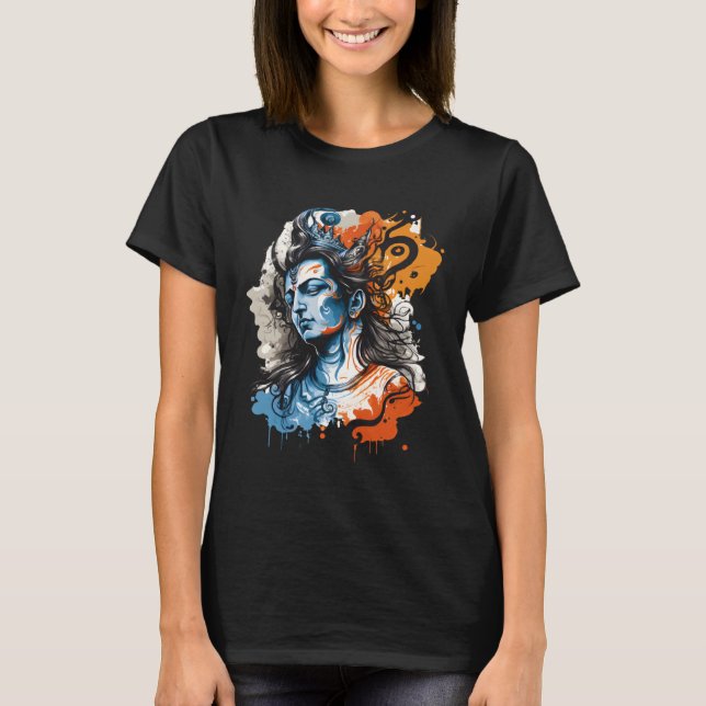 Lord Shiva Hindu God Bläck Effect Splatter T Shirt (Framsida)