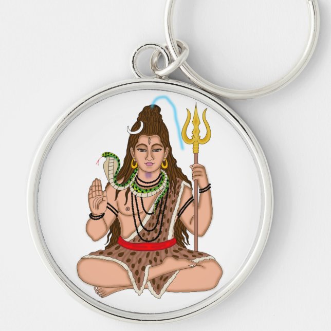 Lord Shiva Keychain Rund Silverfärgad Nyckelring (Framsidan)