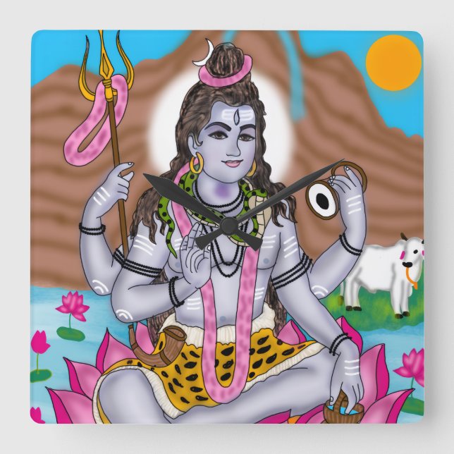 Lord Shiva-klocka – Väggdekor & Heminredning Fyrkantig Klocka (Framsida)
