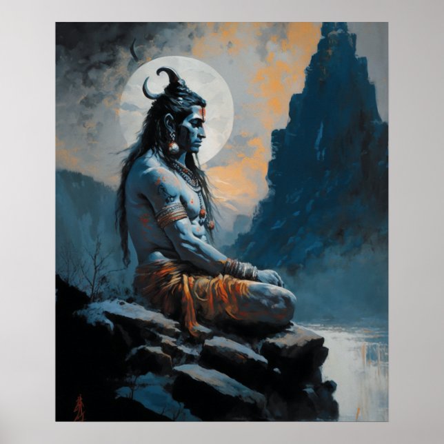Lord Shiva mediterar, husuppvärmning, gåva, idé Poster (Framsidan)