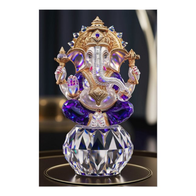 Lord Shree Ganesha Crystal & Diamond Sculpture Fototryck (Framsidan)