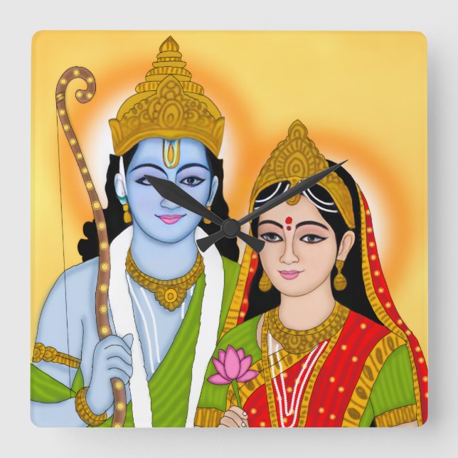 Lord Sitaram Clock – Divine Wall Decor & Home Deco Fyrkantig Klocka (Framsida)
