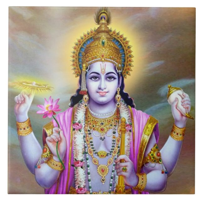 Lord Vishnu Blommigt Fine Art Kakelplatta (Framsidan)