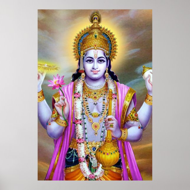 Lord Vishnu Blommigt Fine Art Poster (Framsidan)