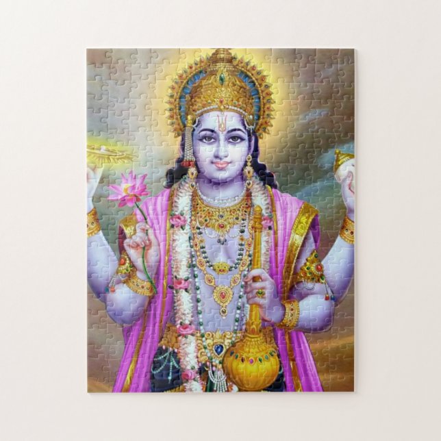 Lord Vishnu Blommigt Fine Art Pussel (Vertikal)