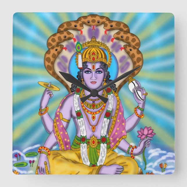 Lord Vishnu Clock Fyrkantig Klocka (Framsida)