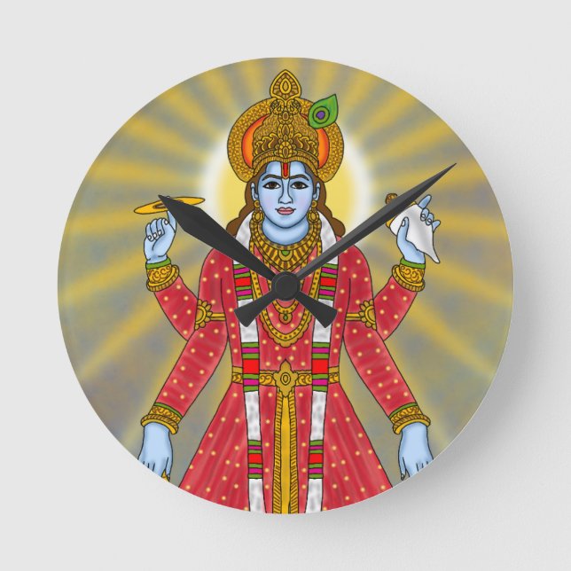 Lord Vishnu-klocka – gudomlig väggkonst och heminr Rund Klocka (Framsida)