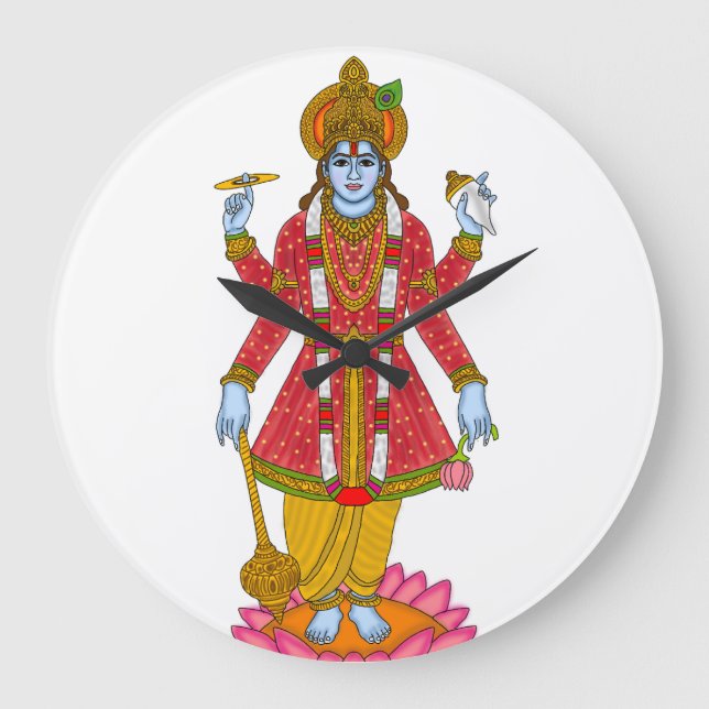 Lord Vishnu-klocka – gudomlig väggkonst och heminr Stor Klocka (Framsida)