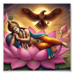 "Lord Vishnu on Lotus in Eagle Crypt: A Fusion Fototryck