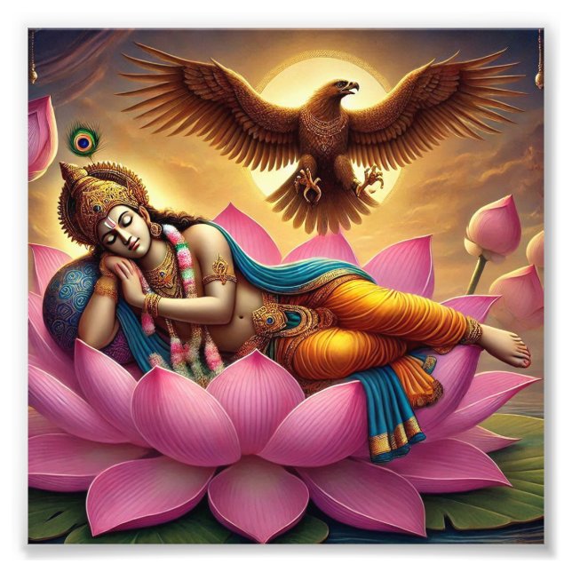 "Lord Vishnu on Lotus in Eagle Crypt: A Fusion Fototryck (Framsidan)