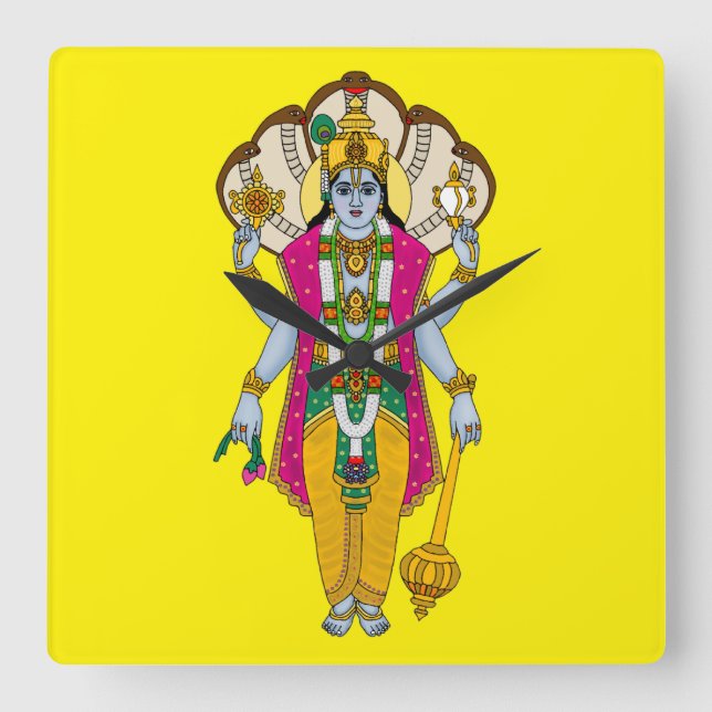 Lord Vishnu Wall Clock Fyrkantig Klocka (Framsida)