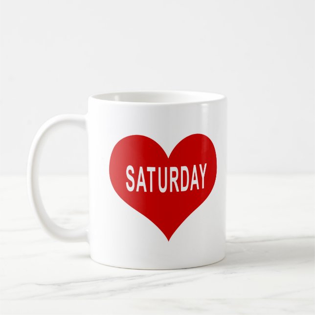 LÖRDAG Rött Kärlekshjärta Kaffemugg (Vänster)