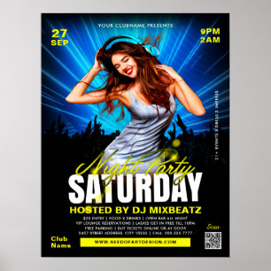 lördagskvällens Party Girl Dancing Klubb Event Poster