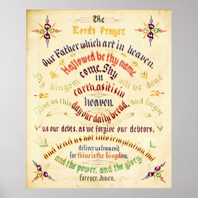 Lord's Prayer Calligraphy 1889 Poster (Framsidan)