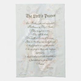 Lord's Prayer Kitchen Towel Blue Pastel Blommigt Kökshandduk