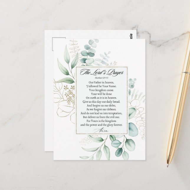 Lord's Prayer Matthew 6:9-13 Eucalyptus Ram Vykort (Fram/Back In Situ)