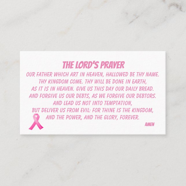 LORDS PRAYER MATTHEW 6:9 Rosa Ribbon Visitkort (Framsida)
