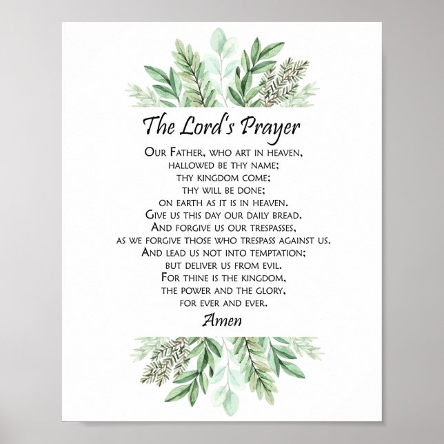 Lord's Prayer med Greenery ~ Matthew 6:9-13 Poster (Framsidan)