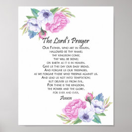 Lord's Prayer Rosa Blommigt, från Matthew 6:9-13 Poster