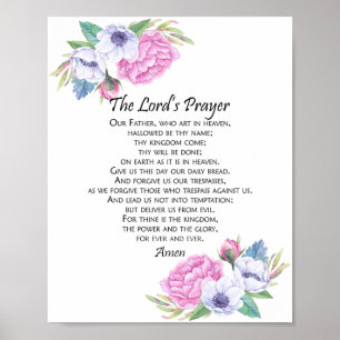 Lord's Prayer Rosa Blommigt från Matthew 6:9-13 Poster