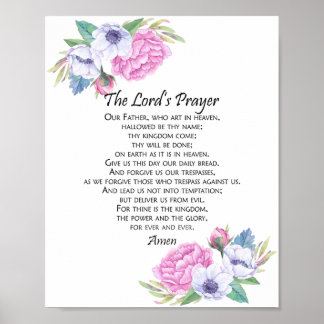 Lord's Prayer Rosa Blommigt, från Matthew 6:9-13 Poster