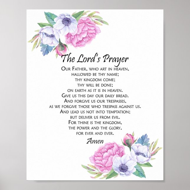 Lord's Prayer Rosa Blommigt, från Matthew 6:9-13 Poster (Framsidan)