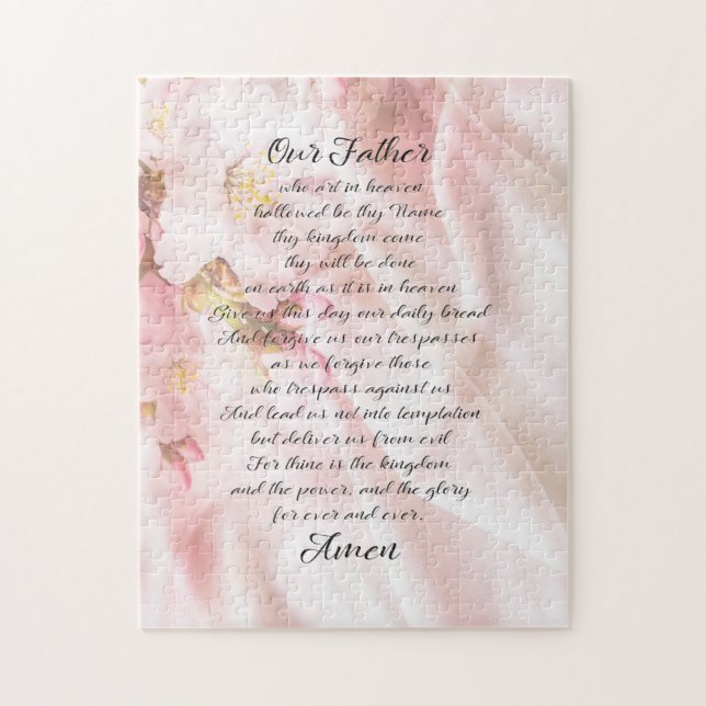 Lord's Prayer Script brev Soft Rosa Blommigts Pussel (Vertikal)