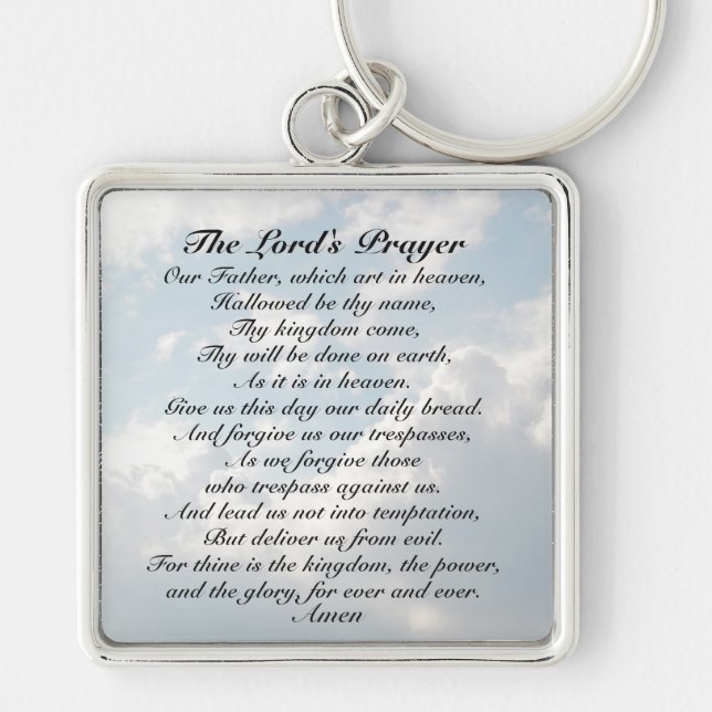 Lord's Prayer, Vår Far som är i himlen Fyrkantig Silverfärgad Nyckelring (Framsidan)