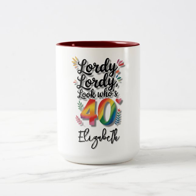 Lordy Lordy Look Who’s 40 Birthday Party Två-Tonad Mugg (Center)