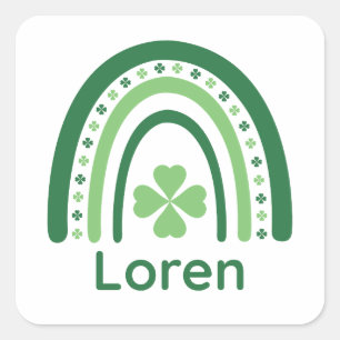 Loren Namn Klöver Boho Rainbow Fyrkantigt Klistermärke