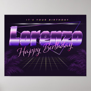 Lorenzo Namn Vorname lila retro Poster Geburtstag