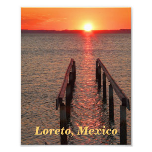 Loreto Mexico Dock, Orange Sunset Himlar Fototryck