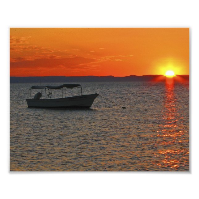 Loreto Mexico FishBoat, Orange Sunset Himlar Fototryck (Framsidan)