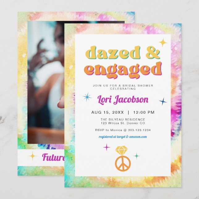 LORI Tie Dye Dazed Engaged 70s Retro Möhippa Inbjudningar (Fram/baksida)