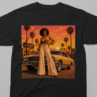 Los Angeles 70s Retro Svart Kvinna LA T Shirt