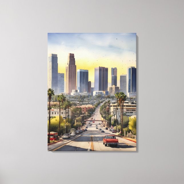 Los Angeles akvarell konst Canvastryck (Framsida)