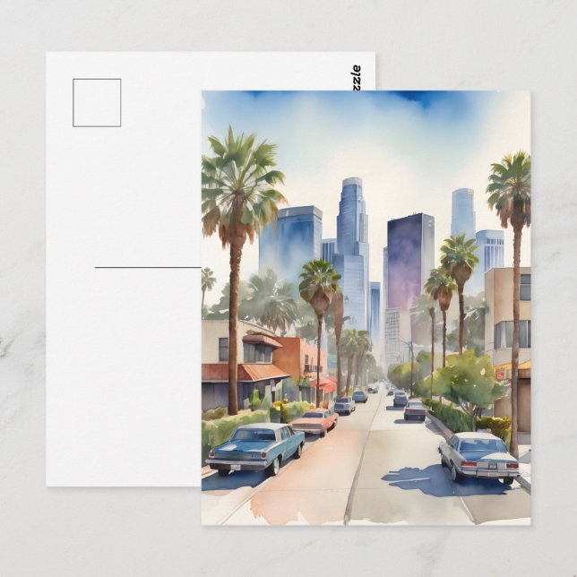 Los Angeles akvarell konst Vykort (Fram/baksida)