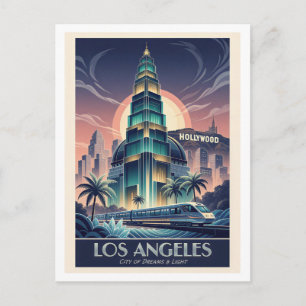 Los Angeles Art Deco Reseskylt – Färgglad AI Vykort