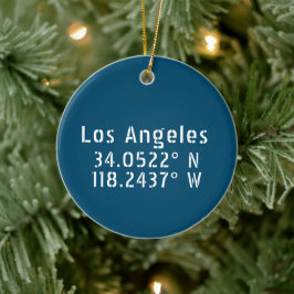Los Angeles CA Latitude Longitude Blue Julgransprydnad Keramik