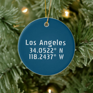 Los Angeles CA Latitude Longitude Blue Julgransprydnad Keramik