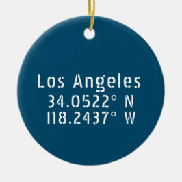 Los Angeles CA Latitude Longitude Blue Julgransprydnad Keramik