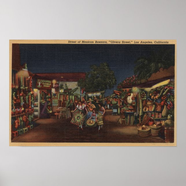 Los Angeles, CA - Olvera Street Poster (Framsidan)