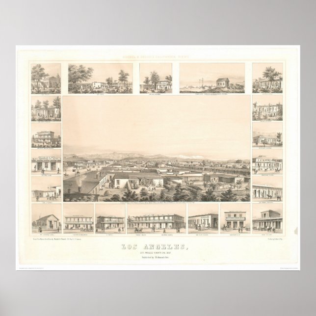 Los Angeles, CA. Panoramisk Karta 1857 (0903A) Poster (Framsidan)