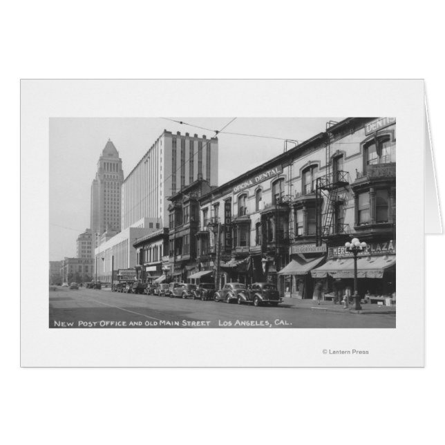 Los Angeles, CA Post Office och Old Main Hälsningskort (Framsidan Horizontal)