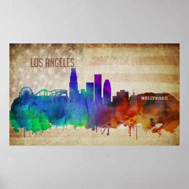 Los Angeles, CA | Watercolor City Skyline Poster (Framsidan)