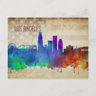 Los Angeles, CA   Watercolor City Skyline Vykort