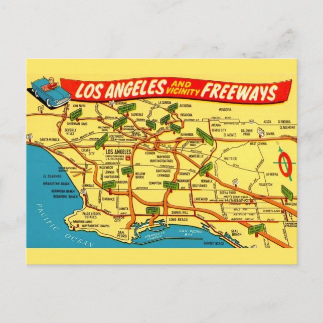 Los Angeles Calfornia Road Karta Vykort (Framsida)